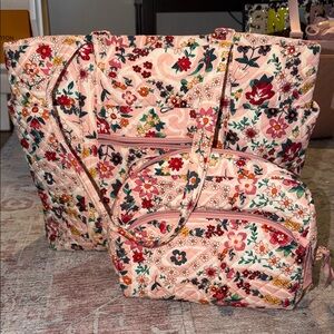 Vera Bradley Pink Floral Quilted Tote with Matching Cosmetic Pouch